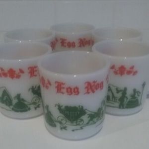 Mid-Century Hazel Atlas Egg Nog Victorian Winter Scene Mugs Set of 6